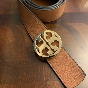 Tory Burch Reversible Black/Brown Gold logo Belt XS/S